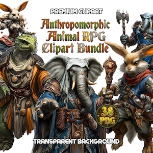 Anthropomorphic Animal RPG Character Bundle Loxodon Warrior Art Tortle Monk Druid Harengon Rogue Jester Knight Medieval Fantasy Beastfolk