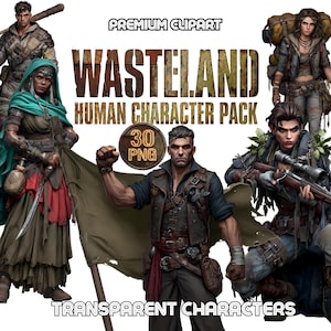 Post Apocalyptic Wasteland Human Character PNG Bundle | TTRPG Portraits for Dungeon Master Gifts | Steampunk Dystopian Fantasy Art
