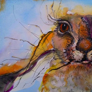 Gift for men, Hare print picture of original watercolour painting &quot;Magical Hare by Yvette Rawson