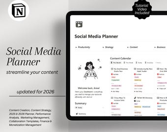 Notion Social Media Planner: Content Calendar & Business Template (Dated 2025-2026)