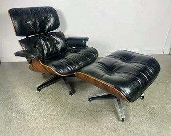 Rare 2nd Generation Rosewood, Leather Lounge Chair and Ottoman by Charles Eames herman miller