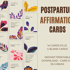 Tarjetas de afirmación posparto empoderantes para nuevas mamás - Juego de 18. Descarga instantánea.
