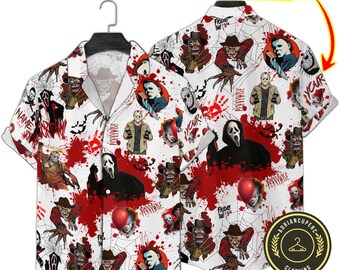 Horror Movie Hawaiian Shirt, Horror Movie Button Shirt, Personalized Shirt, Horror Button Up Shirt, Scary Movie Shirt, Halloween Shirt