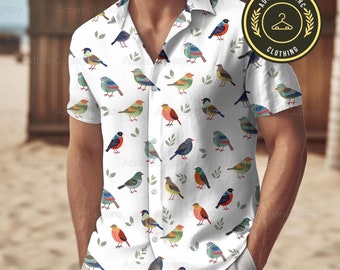 Bird Button Shirt, Bird Button Up Shirt, Bird Shirt, Bird Aloha Beach Shirt, Bird Lover Shirt, Bird Summer Shirt, Colorful Bird Shirt