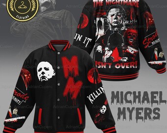 Michael Myers Baseball Jacket, The Nightmare Is Not Over Jacket, Horror Movie Jacket For Men, Michael Myers Shirt, Streetwear Jacket