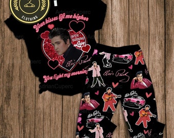 Elvis Presley Pajamas Set, Elvis Presley T-Shirt, Elvis Presley Pajamas Pants, Elvis Presley Holiday Pajamas, Elvis Presley Fan Pajamas