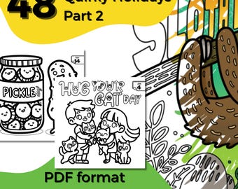 Quirky Holidays Coloring Pages Part 2: 48 Bold & Easy PDF Printables (Digital Download)