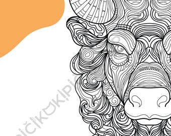 Bull Mandala Coloring Page · Meditation, Stress Relief, Relaxation, Anxiety Relief · Instant PNG & PDF Download
