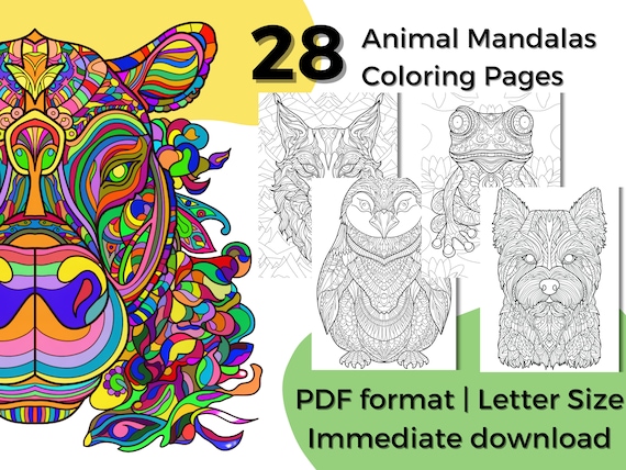 28 Animal Mandalas Coloring Pages: Stress Relief (PDF Downloads)