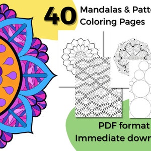 Mandalas and Patterns Coloring Pages | Letter Size | Anxiety & Stress Relief | 40 Designs | Instant PDF Download