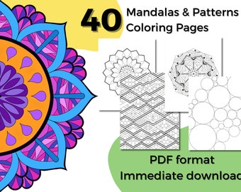 40 Mandalas and Patterns Coloring Pages: Stress Relief (PDF Download)