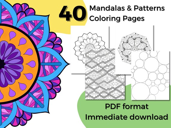 40 Mandalas and Patterns Coloring Pages: Stress Relief (PDF Download)