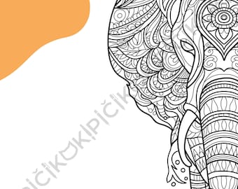 Elephant Mandala Coloring Page · Meditation, Stress Relief, Relaxation, Anxiety Relief · Instant PNG & PDF Download