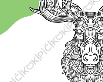 Moose Mandala Coloring Page · Meditation, Stress Relief, Relaxation, Anxiety Relief · Instant PNG & PDF Download