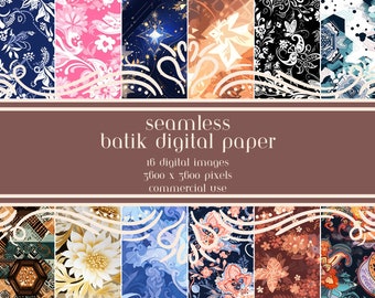 Papier numérique batik, motif fleur d'Indonésie, papier numérique batik sans couture, PNG, téléchargement immédiat pour un usage commercial
