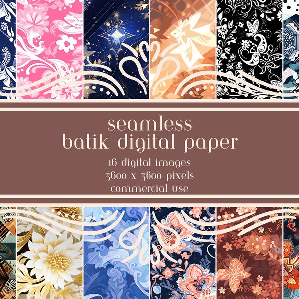 Batik Digital Paper, Indonesia Flower Pattern, Seamless Batik digital paper, PNG, Instant Download for Commercial Use