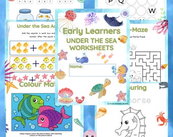 Under the Sea Childrens Activity Worksheers. Pre School. Home Education. Early Years Learning. Fun Learning.