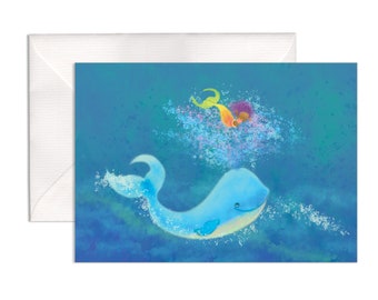 Simpatica cartolina con sirena e balena nel mare (A6 + busta). Disponibile anche in caratteri più grandi, vedere la sezione "Poster" nel mio negozio online.