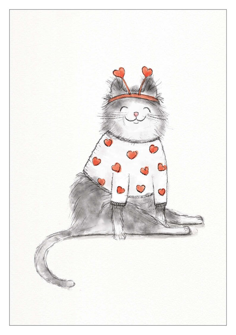 Carte postale avec un joli chat format A6, plié, enveloppe incluse. Pour la Saint-Valentin ou juste pour dire bonjour image 3