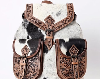 Mochila de piel de vaca hecha a mano, bolso estilo western