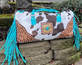 Concho-weekendtas van runderleer, westernleer, Southwest Aztec