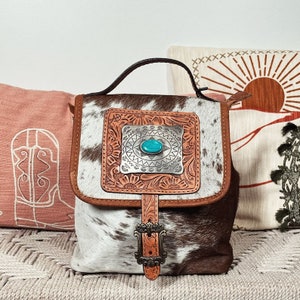 Mochila de cuero para mujer, bolso mochila de cuero, mochila estilo western de cuero, bolso estilo western, mochila pequeña de cuero, mochila estilo cowboy