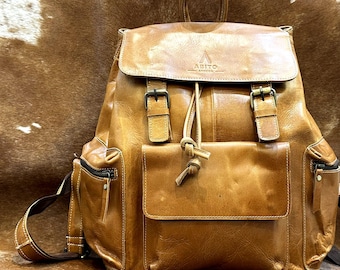 Mochila de lona y cuero Crazy Horse, mochila de viaje unisex