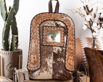 Mochila de piel de vaca hecha a mano, bolso estilo western