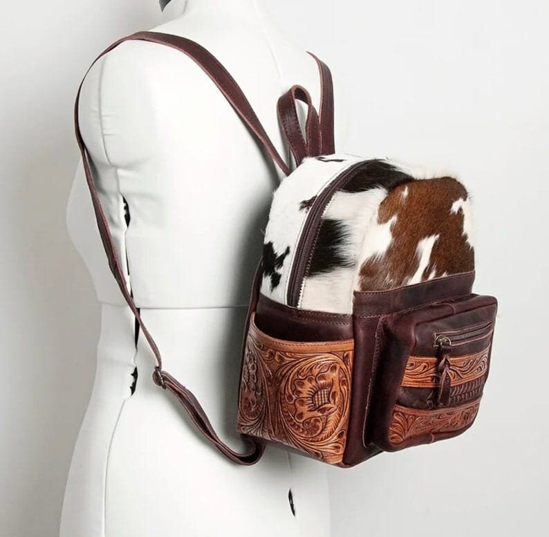 Western Cowhide Leather Backpack, Hand Tooled Purse - Etsy display picture 1