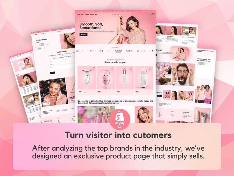 Olivia Shopify Theme, Shopify Theme Template, Minimal Shopify Website, Shopify 2.0 Boutique Design, Pink Shopify Theme, Landing Page Design image 3