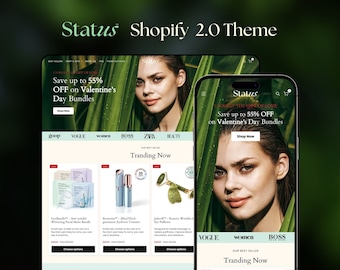 Status Shopify Theme, Minimal Shopify Website, Shopify 2.0 theme template, Website Design, Premium Theme, Landing Page Design, Skincare