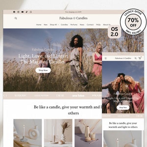 Candles Shopify Theme, Minimal Shopify Website, Shopify 2.0 theme template, Website Design, Premium Theme, Landing Page, Boho aesthetic