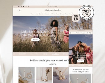 Candles Shopify Theme, Minimal Shopify Website, Shopify 2.0 theme template, Website Design, Premium Theme, Landing Page, Boho aesthetic