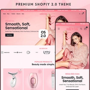 Olivia Shopify Theme, Shopify Theme Template, Minimal Shopify Website, Shopify 2.0 Boutique Design,  Pink Shopify Theme, Landing Page Design