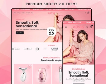 Olivia Shopify Theme, Shopify Theme Template, Minimal Shopify Website, Shopify 2.0 Boutique Design,  Pink Shopify Theme, Landing Page Design