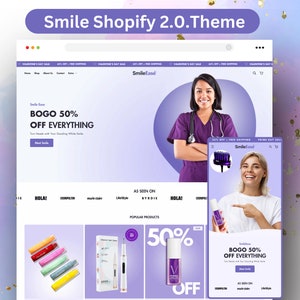 Smile Shopify Theme template, Minimal Shopify Website, Shopify 2.0 Boutique Design, Purple Shopify Theme, Landing Page Website Design