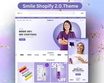 Smile Shopify Theme template, Minimal Shopify Website, Shopify 2.0 Boutique Design, Purple Shopify Theme, Landing Page Website Design