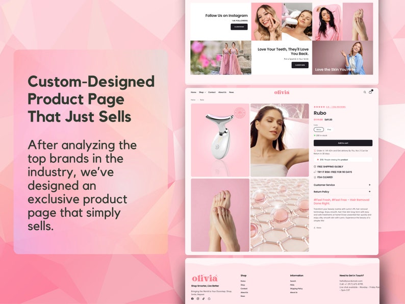 Olivia Shopify Theme, Shopify Theme Template, Minimal Shopify Website, Shopify 2.0 Boutique Design, Pink Shopify Theme, Landing Page Design image 6