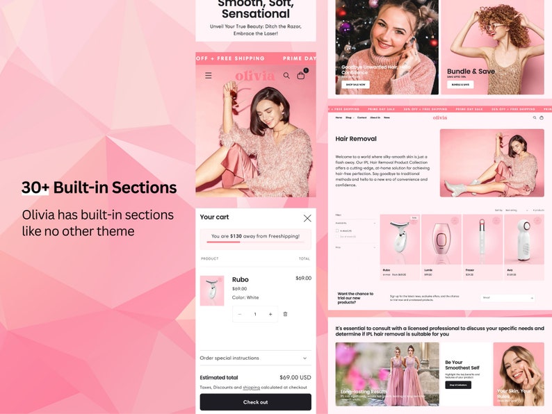 Olivia Shopify Theme, Shopify Theme Template, Minimal Shopify Website, Shopify 2.0 Boutique Design, Pink Shopify Theme, Landing Page Design image 5