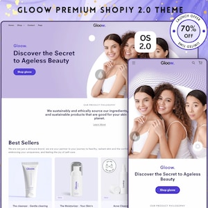 Gloow Shopify Theme, Minimal Shopify Website, Shopify 2.0 theme template, Website Design, Premium Theme, Landing Page Design, Skincare