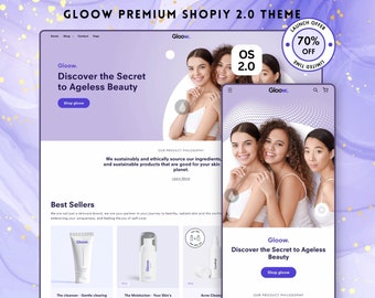 Gloow Shopify Theme, Minimal Shopify Website, Shopify 2.0 theme template, Website Design, Premium Theme, Landing Page Design, Skincare