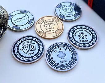 Engraved poker chip - personalized poker chip - personalized card protector - personalized gift - engraved metal chip