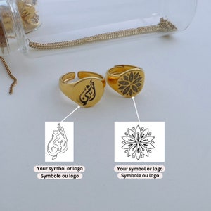 Anel de sinete personalizado para homens e mulheres em aço inoxidável, anel personalizado com seu logotipo ou nome, anel ajustável