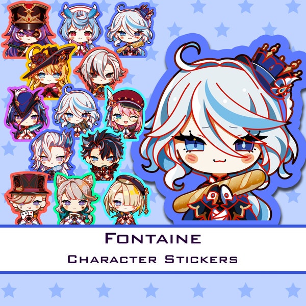 Fontaine Vinyl Stickers Genshin Impact - Update 4.0 Lyney, Navia, Furina, Neuvillette, Wriothesley, Sigewinne, Arlecchino, Clorinde and more