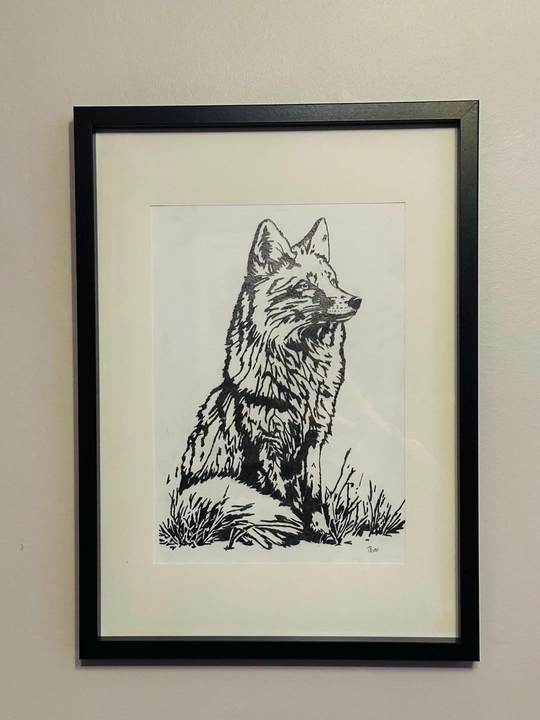 Graphitew Fox Sitting Fox Graphite Drawing - Etsy