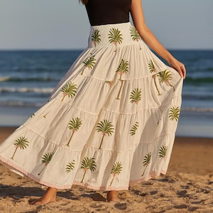 Indian Hand block Printed Skirt For Women, Block Print Skirt, Hand Block Printed Skirt, Women White Cotton Skirt, Summer Skirt, Gift For Her