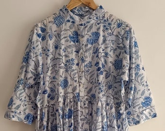 Indian Cotton Dress, Floral block Print Dress, Cotton Handmade Dress, Sketer Circle Dress, Flapper Dress, Blousen Dress, Long Dress