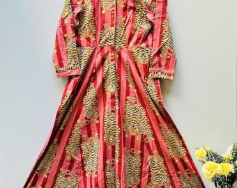 Tiger Print Cotton Dress, Women&#39;s Clothing Summer Vacation Dress, Soft and Comfortable Cotton Dress, Cotton Dressing Gown