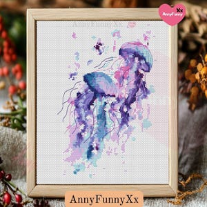 Jellyfish Cross Stitch Pattern: Watercolor Sea Life (PDF Pattern)