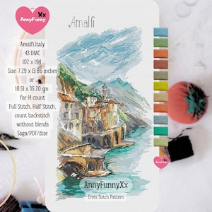 Amalfi Italy Cross Stitch Pattern: European Architecture (Digital Download)